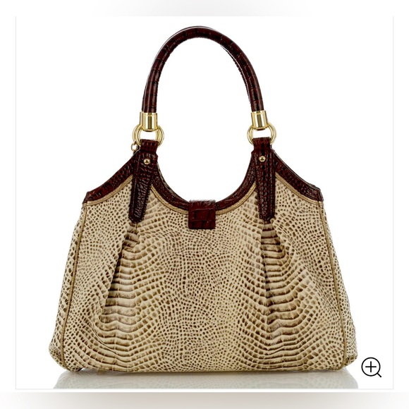 Brahmin Elisa Hobo Bag in Creme Rhodes Tri-Texture lizzard croc embossed🌹 - Picture 1 of 11